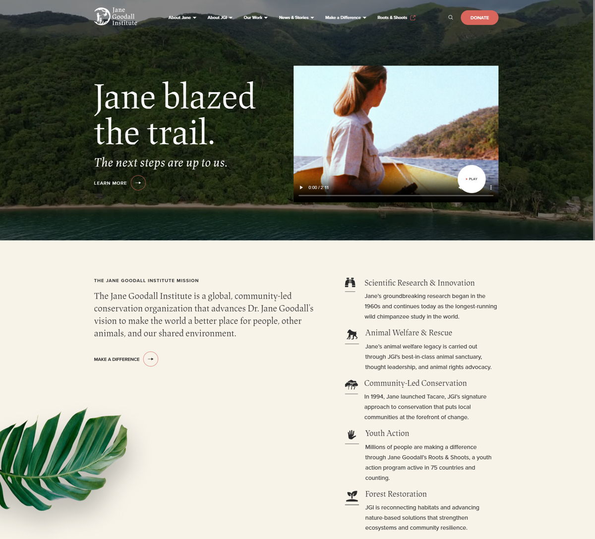 Screenshot of Jane Goodall Institute, from the wordpress websites collection.