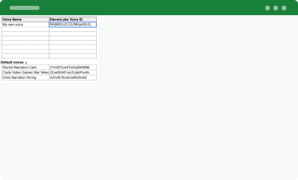 Adding own voice from ElevenLabs