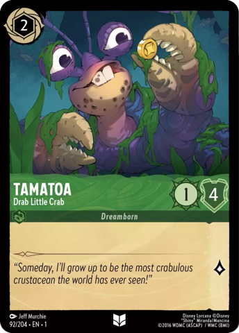 Tamatoa card from Disney's Lorcana: The First Chapter.