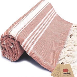 Bazaar Anatolia Turkish Beach Towel 100% Cotton Bath Towels Oversized Quick Dry Boho Farmhouse Fall Decor Sheets Bathroom Towels Sand Free Camping Blanket 71x39 inches - Stripe Orange