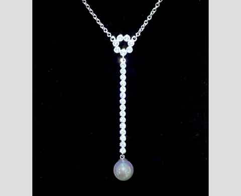 Akoya pearl and diamond drop necklace
