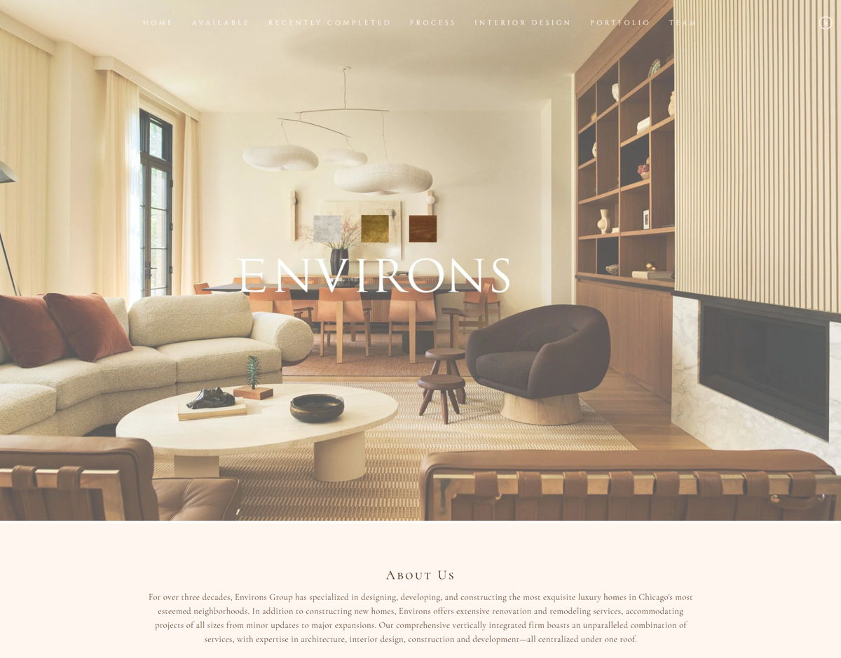 Screenshot of Environs Development, from the home builder websites collection.