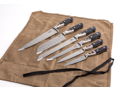 Six Piece Faux Stag and Wood Handle Cutlery Set With Tan Canvas Knife Sleeve Holder