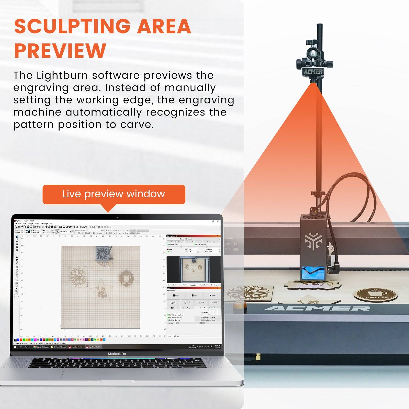 ACMER A500 Laser Engraver Lightburn Camera