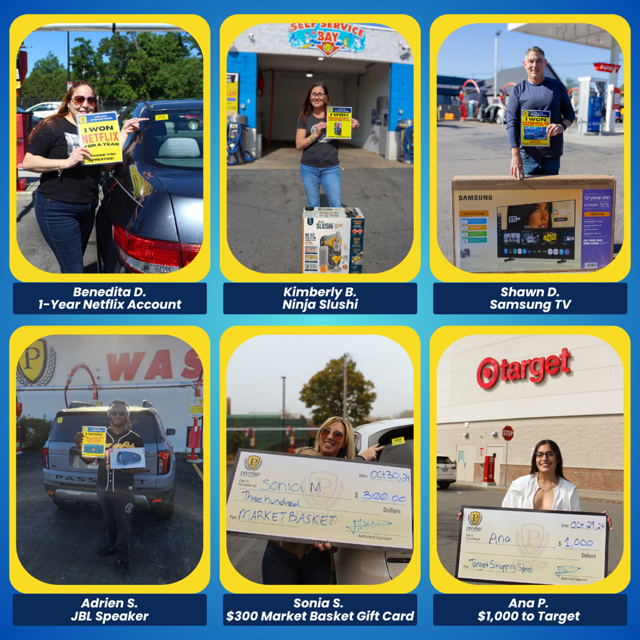 Previous Prestige Loyalty Lottery winners with their prizes (collage 2 of 5)