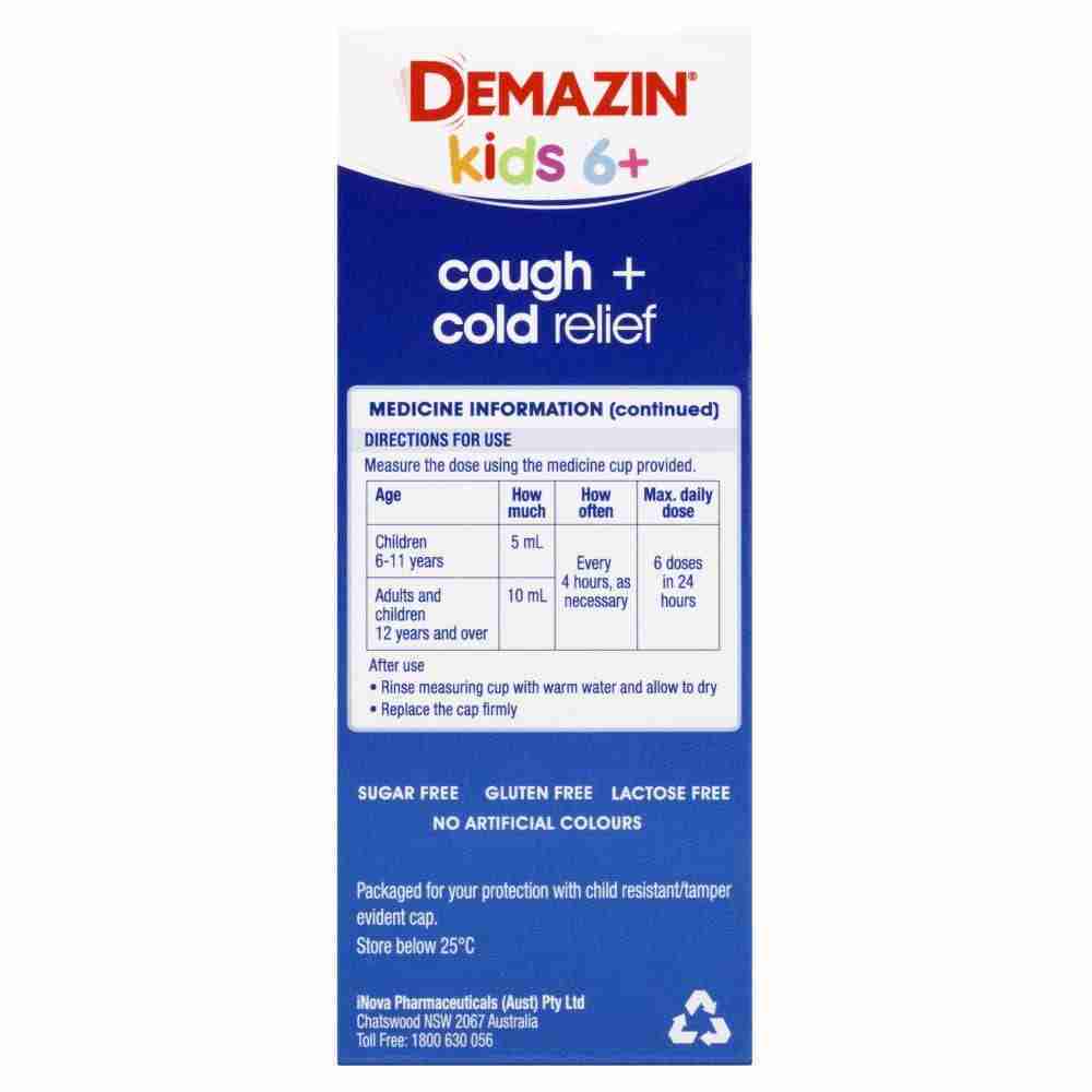 Demazin Kids 6+ Cough & Cold Relief Syrup 200Ml - Image 3
