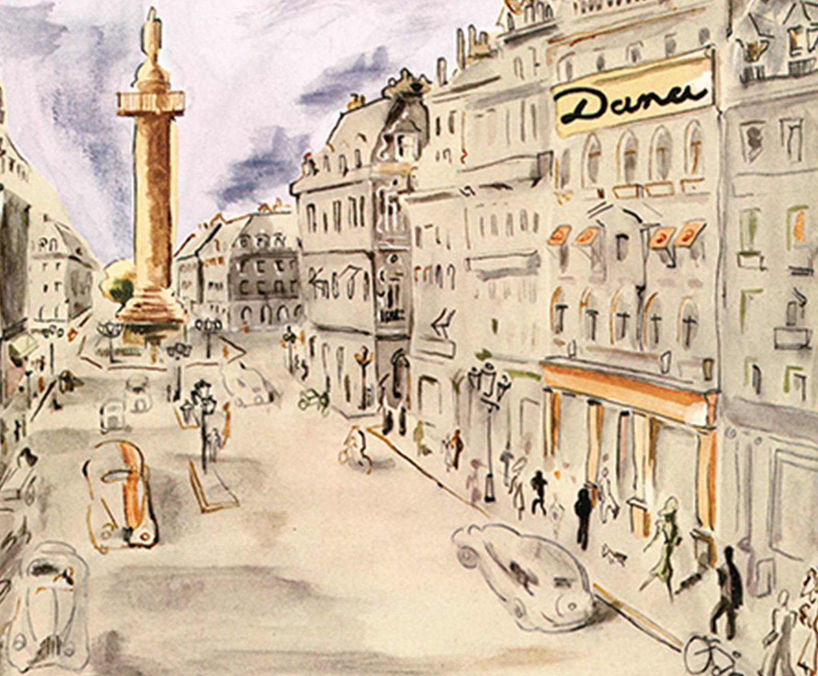 Vintage illustration of Dana office in Paris early 1930s.