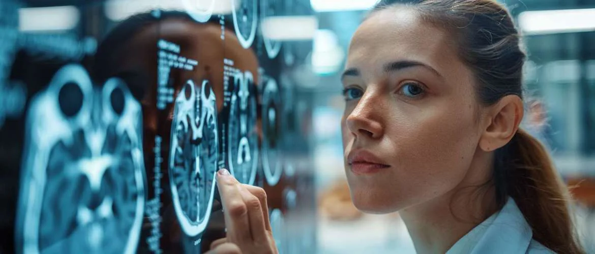 Person in awe examining an intricate X-ray art piece