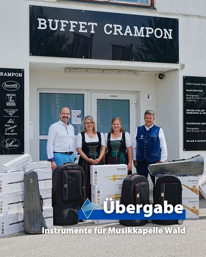 🎉 Herzlichen Glückwunsch an die Musikkapelle Wald!🎉

Der Bayerische Blasmusikverband hat in Kooperation mit Buffet Crampon Deutschland einen kompletten Bläserklassen-Instrumentensatz verlost – und dieser geht an die Musikkapelle Wald aus dem @allgaeu
