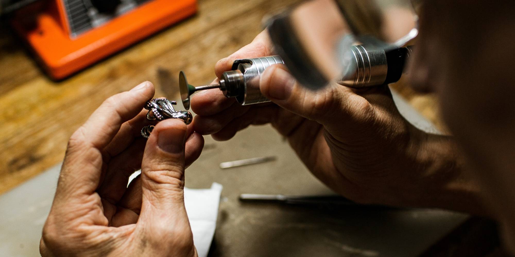 Jeweler working on jewelry piece