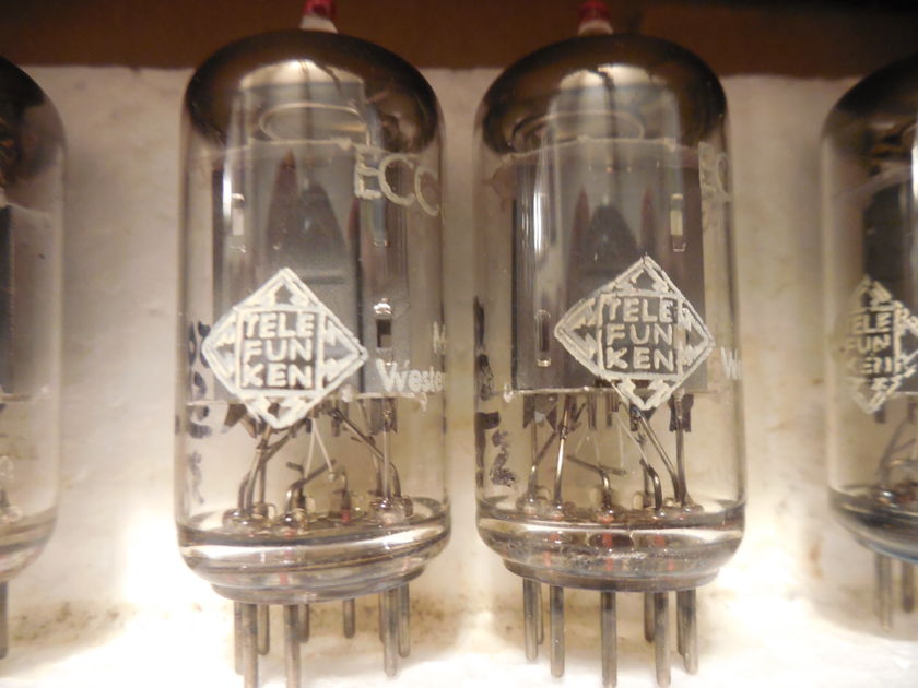 2  rare perfect matched  telefunken medical red tip rib plate  12ax7 tubes