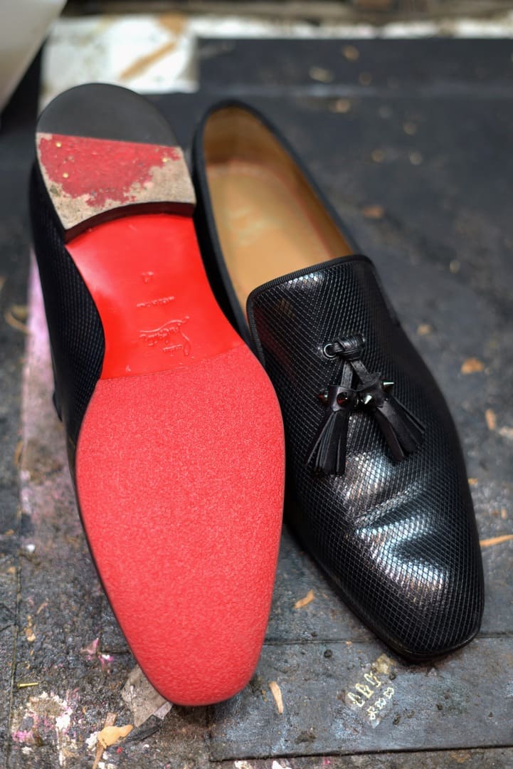 Patins rouge crêpe pour mocassins Louboutin homme - Cordonnier Norbert Bottier