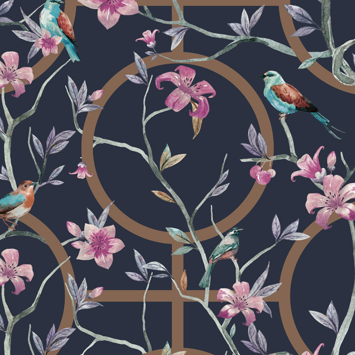 blue floral geometric wallpaper pattern image