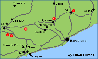 Map of the bouldering areas in Barcelona and Catalunya