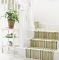 pale green cotton striped rug on stairs