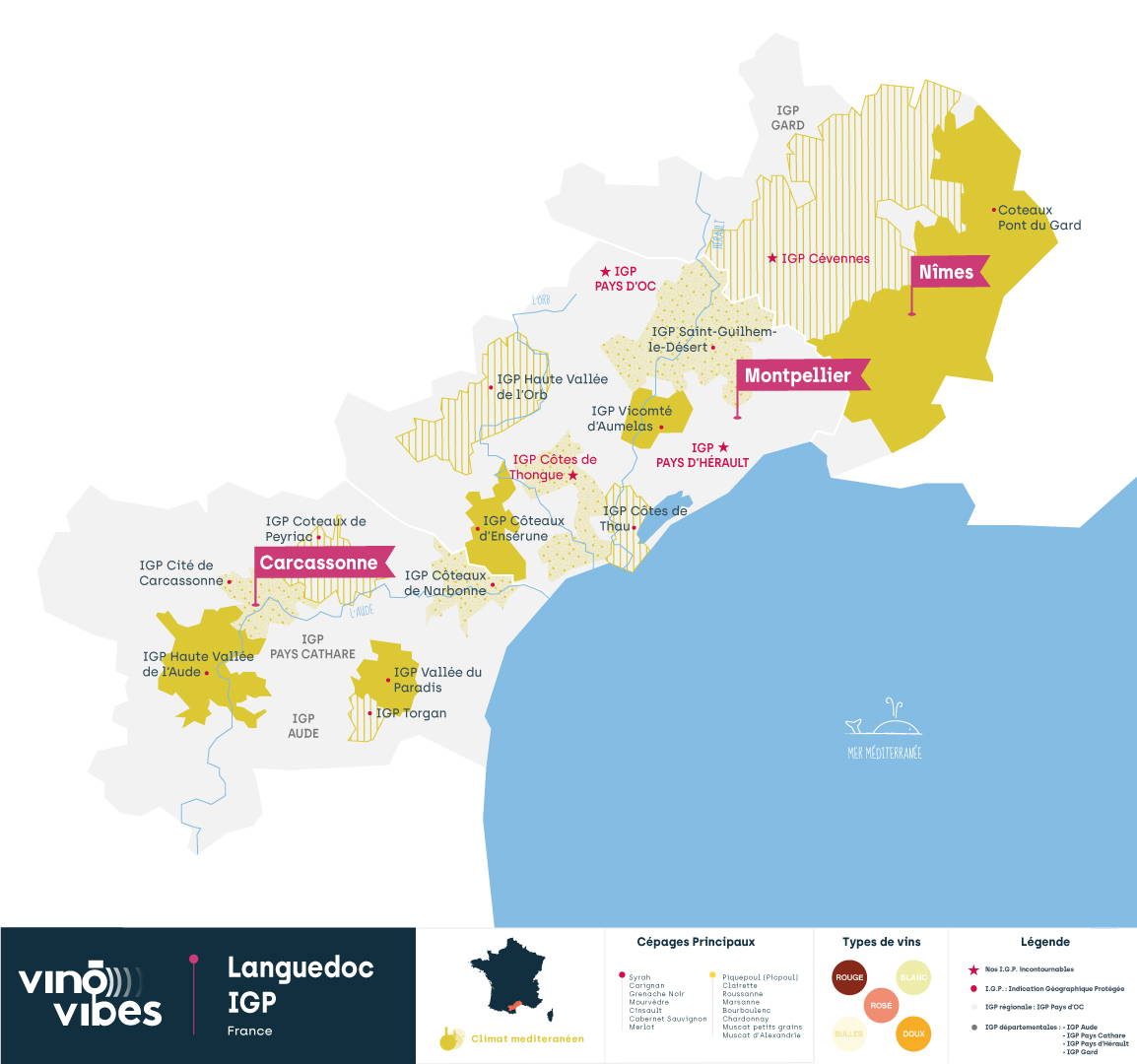 Carte climat de la région Languedoc. #climat #région #méditerranéen #languedoc