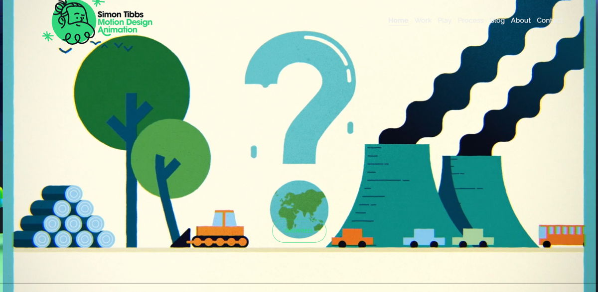 Screenshot of Simon Tibbs, from the motion design portfolios collection.