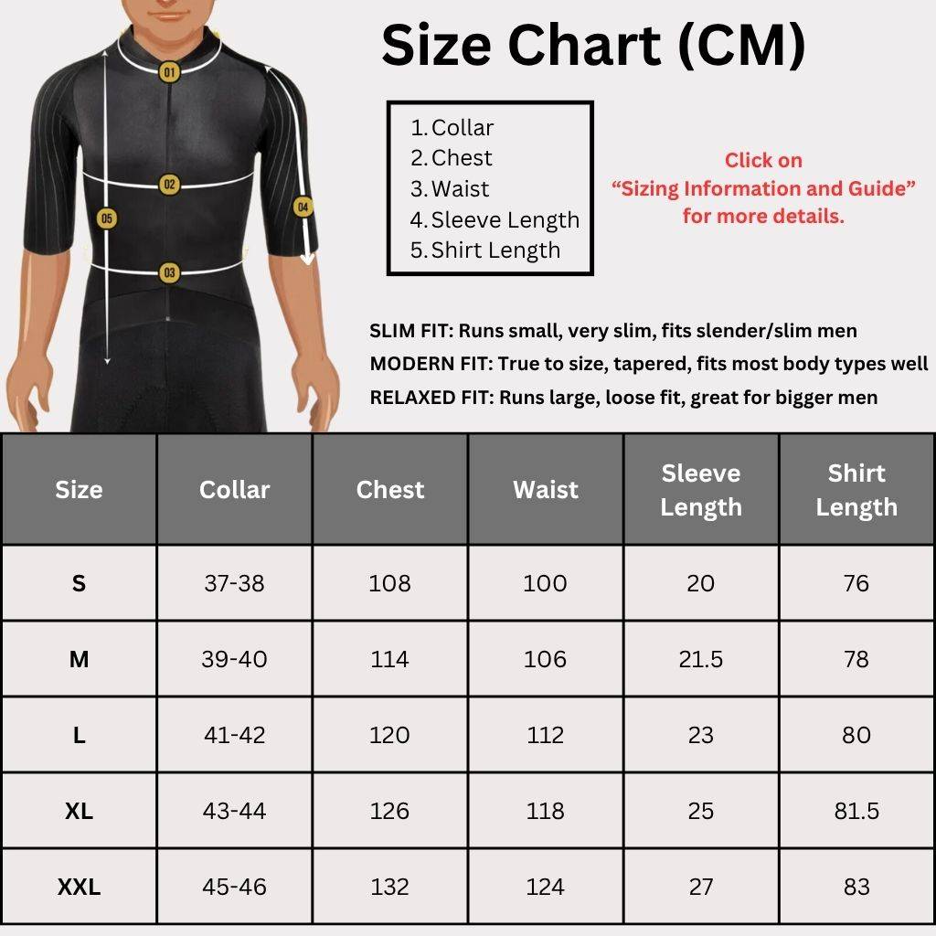 mens silk shirt sizing guide cm