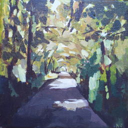 Painting of a green shaded path.