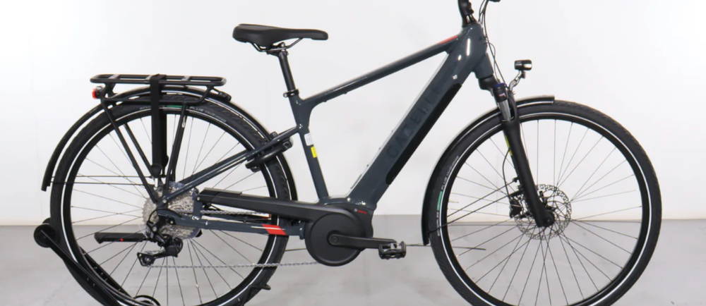 a dark blue Gazelle Medeo T10 electric city bike