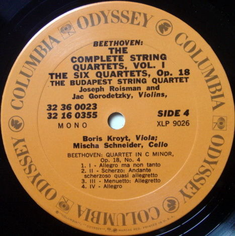 Columbia Odyssey / BUDAPEST QT, - Beethoven The Six Qua...