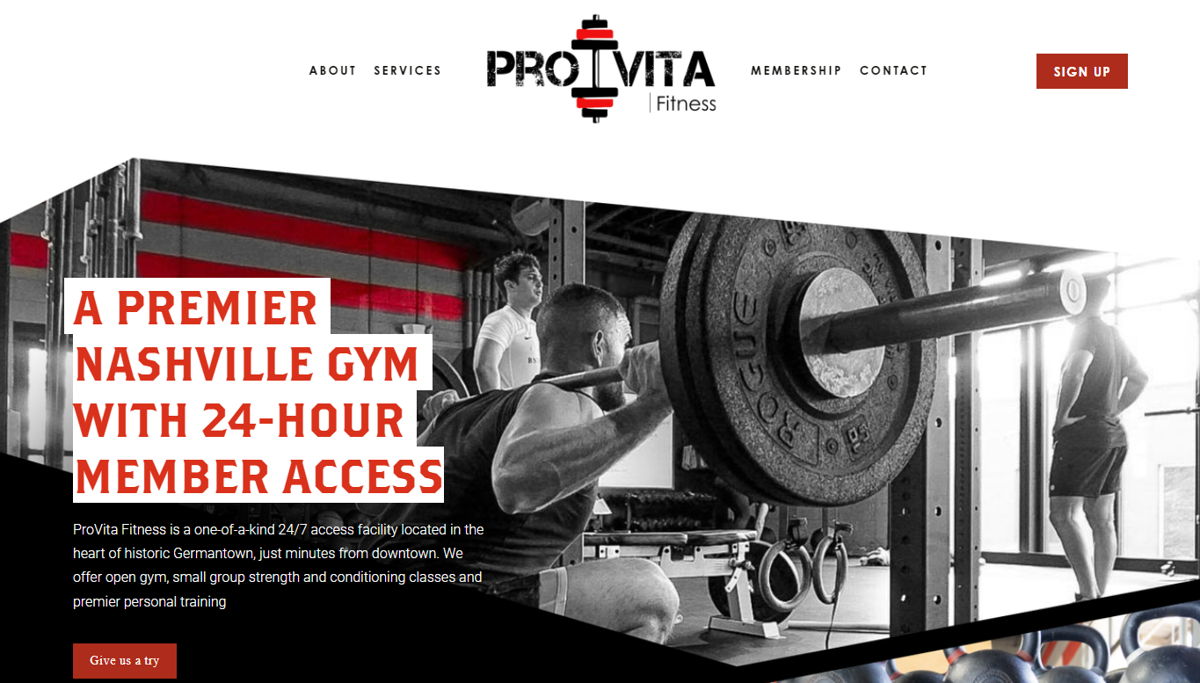 Screenshot of Pro Vita Nashville, from the fitness websites collection.