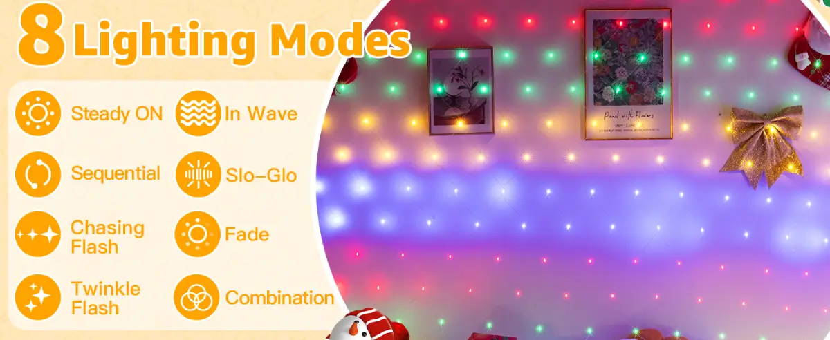 Features of Ollny's 200 leds multicolor net lights
