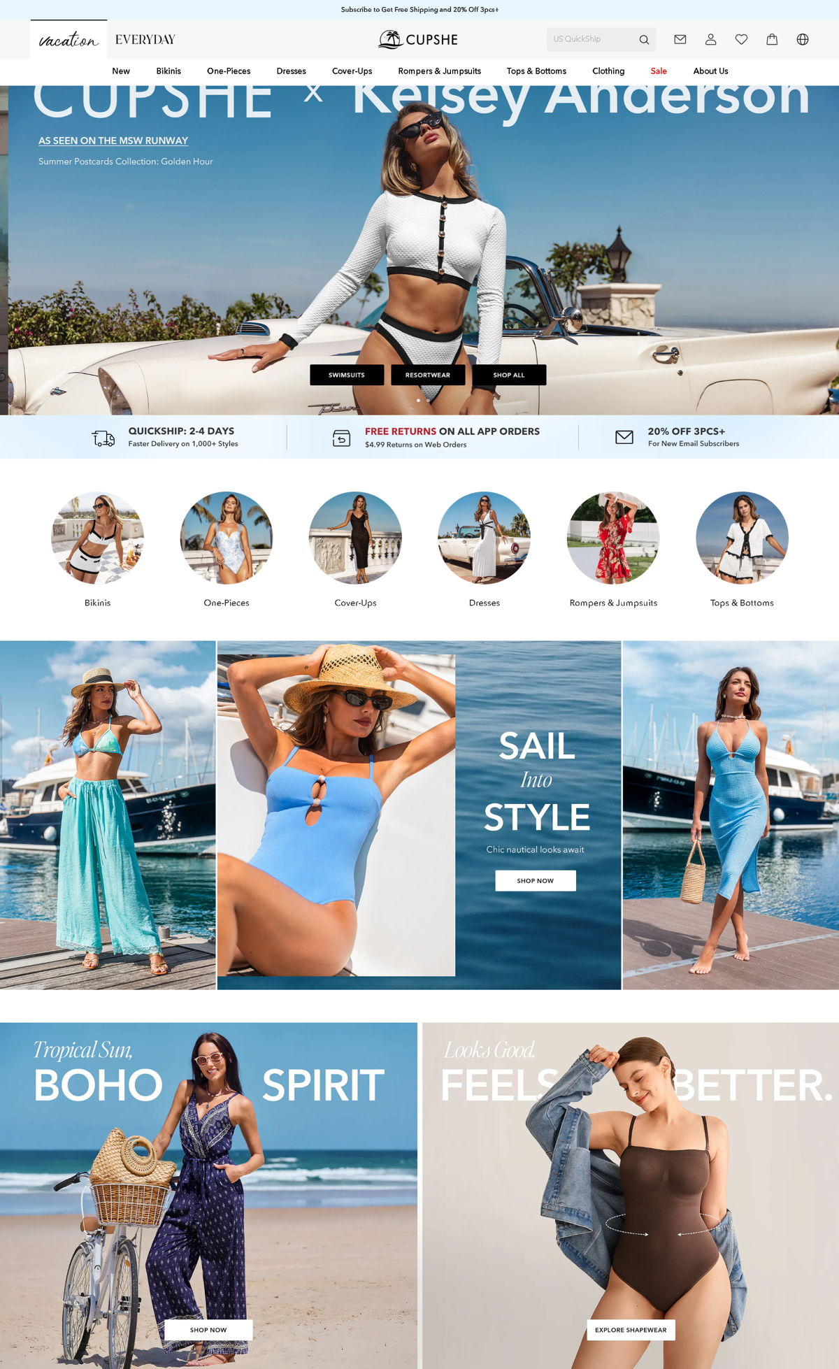 Screenshot of Cupshe, from the homepage examples collection.