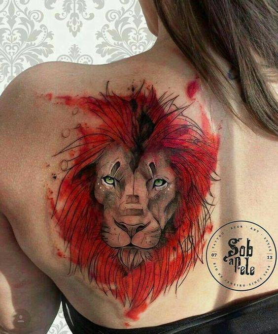 Tatouage Lion Criniere Rouge Femme