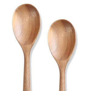Kitchen Wooden Cooking Spoon, Solid Acacia Wood Serving Spoons for Mixing Stirring, Nonstick Kitchen Utensils Tableware Ladle Scoop for Soup Stews Salad Pasta Sauce Chili (2 Pieces)