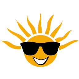 The logo for Easy Day LLC; a smiling, cartoon sun, wearing sunglasses for some unknown reason.