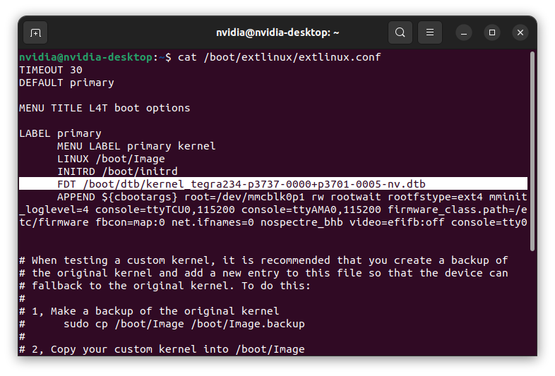 FDT parameter in the extlinux.conf file