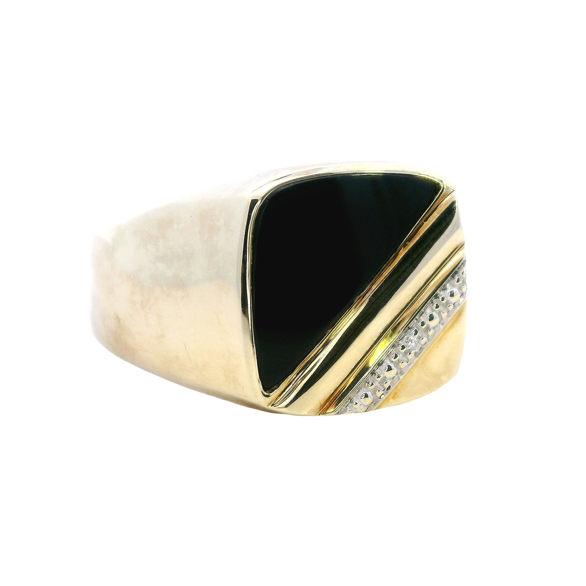 Yellow Gold Onyx and Diamond Signet Ring - Image 2