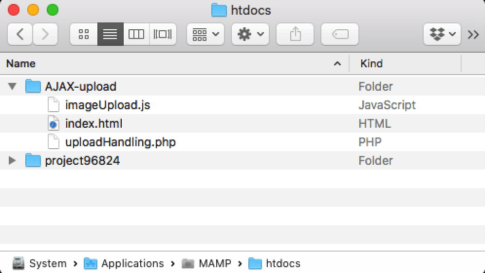 Local htdocs folder for AJAX file uploader htdocs project folder for AJAX file uploader