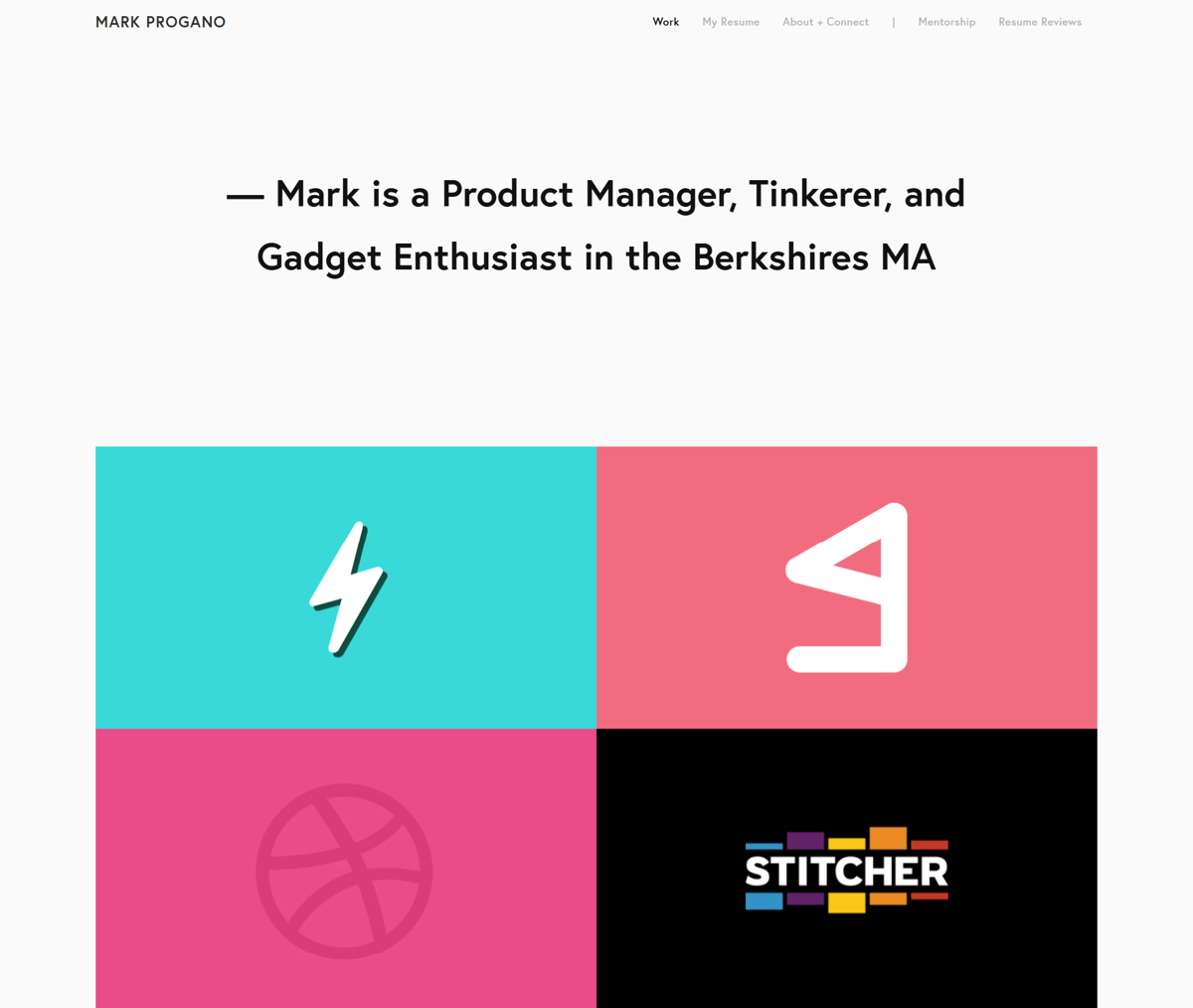 Screenshot of Mark Progano, from the product manager portfolios collection.