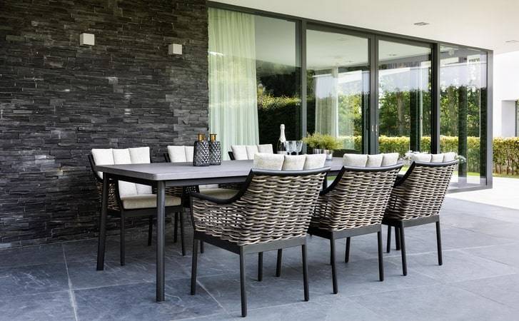 Applebee Milou Outdoor Patio Dining Aluminum Frames with Lightweight Concrete Top and Wicker Accents