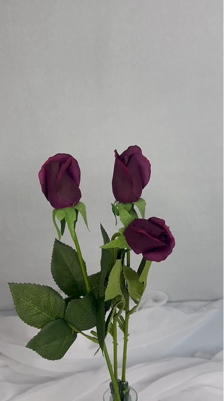 Aubergine Rose Bud Real Touch - Realistic Artificial Flowers - Image 4