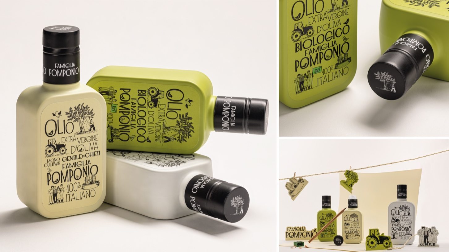 Famiglia Pomponio’s Approachably Quirky Olive Oil Packaging