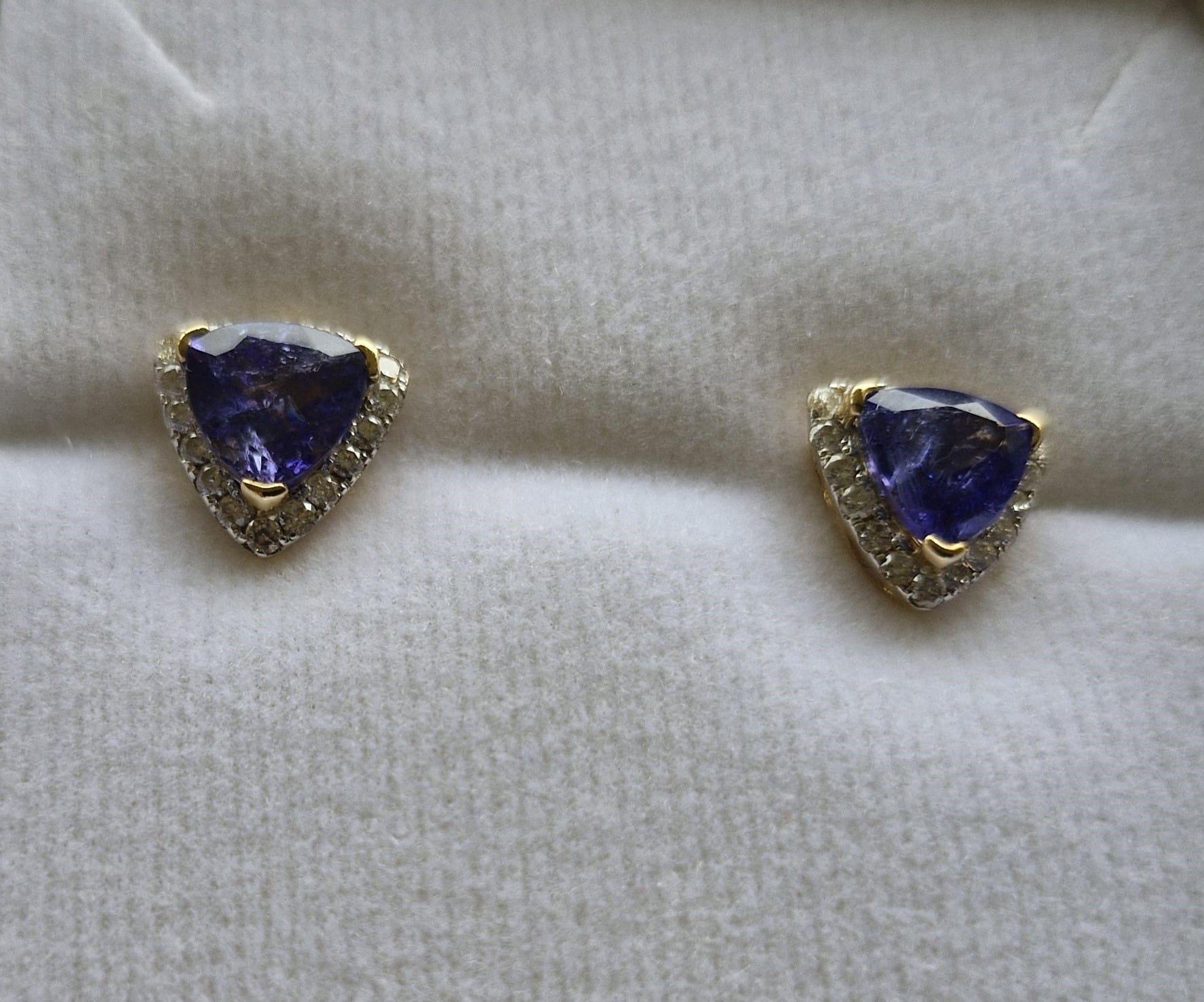 Yellow Gold, Tanzanite and Diamond Ear Rings