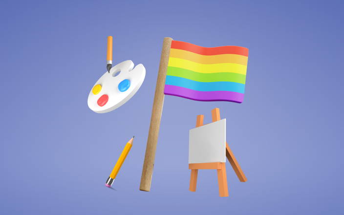 A pride flag, paint palette, and easel (preview)