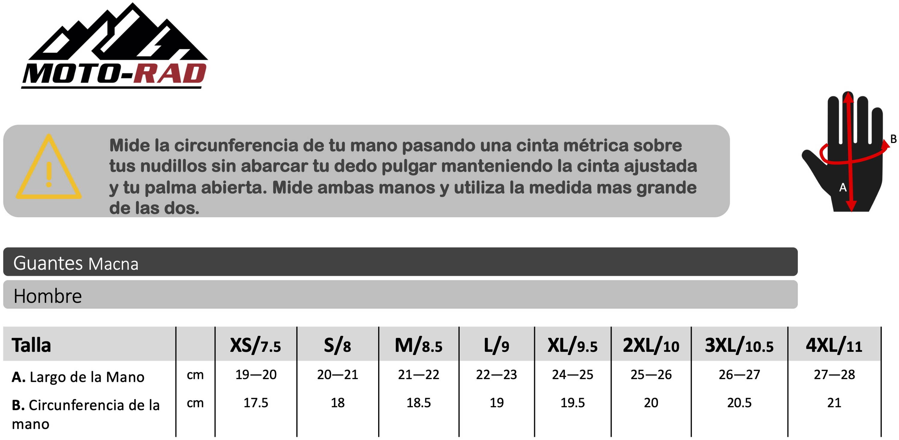 Guia de Tallas Guantes Macna