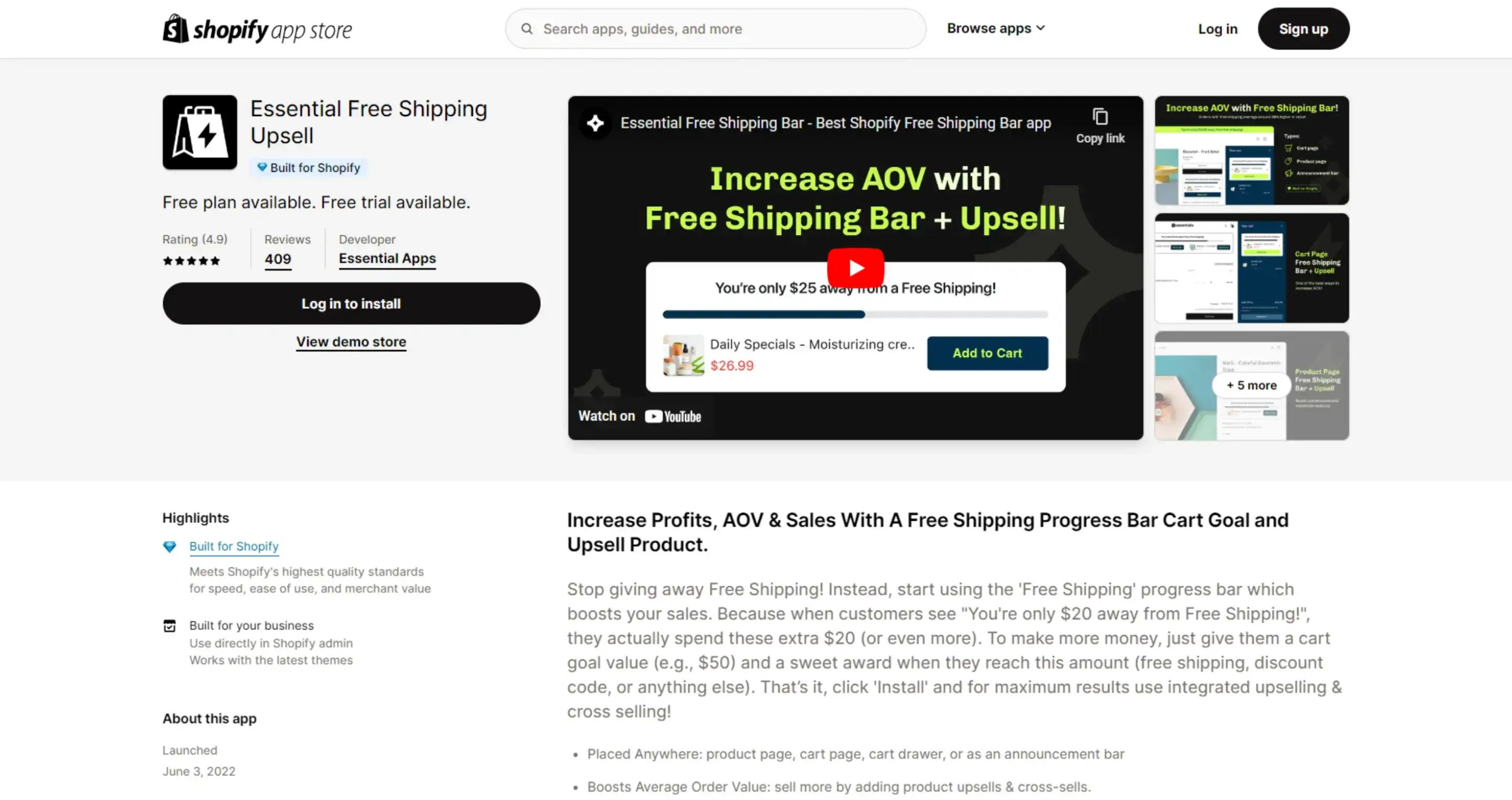 essential free shipping upsell