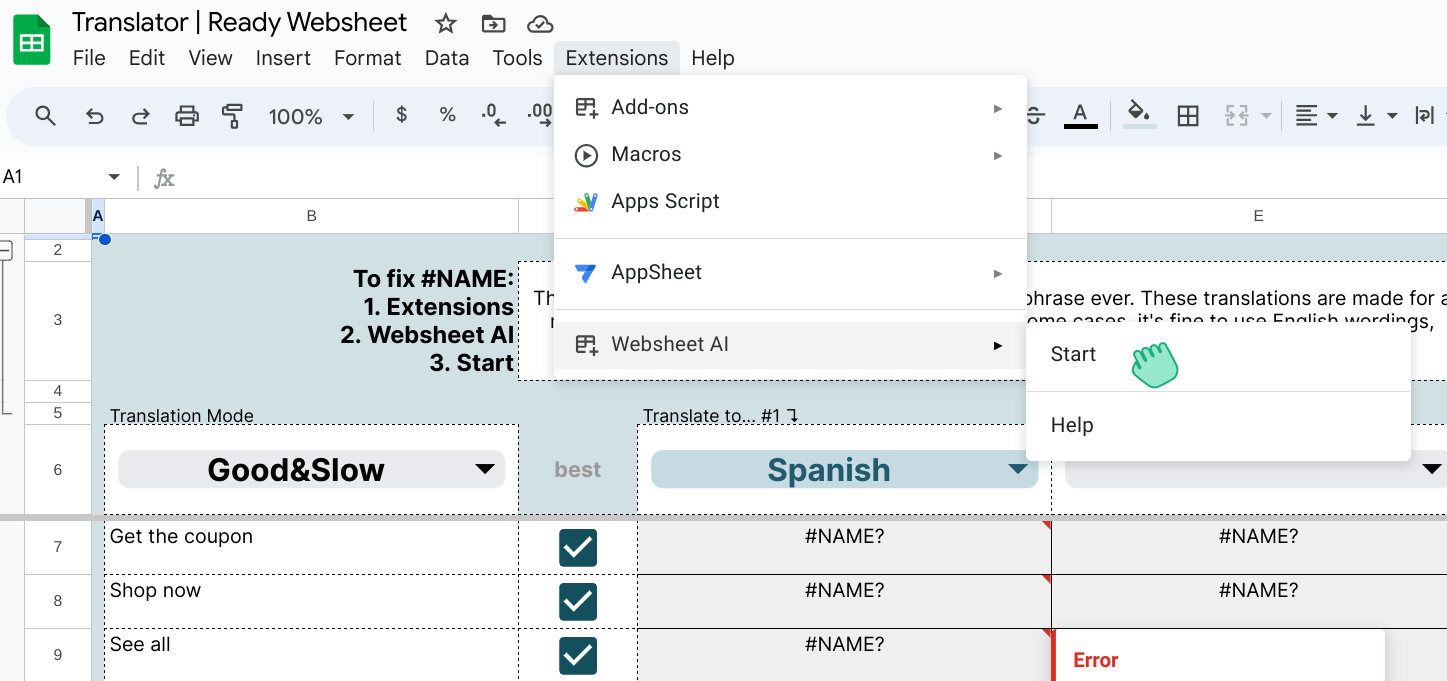 Get started with Websheet AI