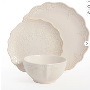 The Pioneer Woman Farmhouse Lace 12-Piece Dinnerware Set, Linen