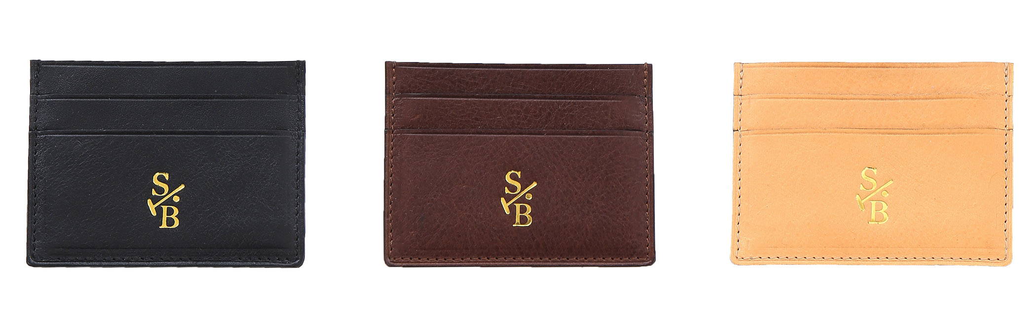 Display of vegetable-tanned leather flat wallets - Stick & Ball