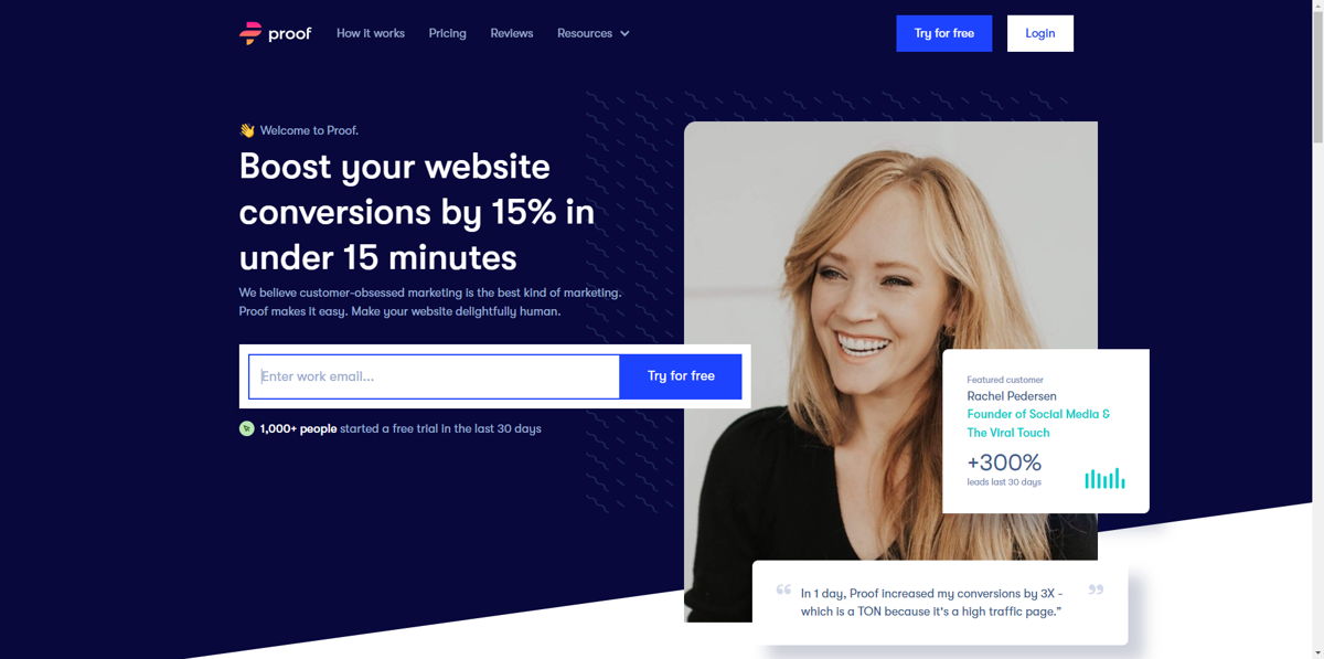 Screenshot of Proof, from the saas websites collection.