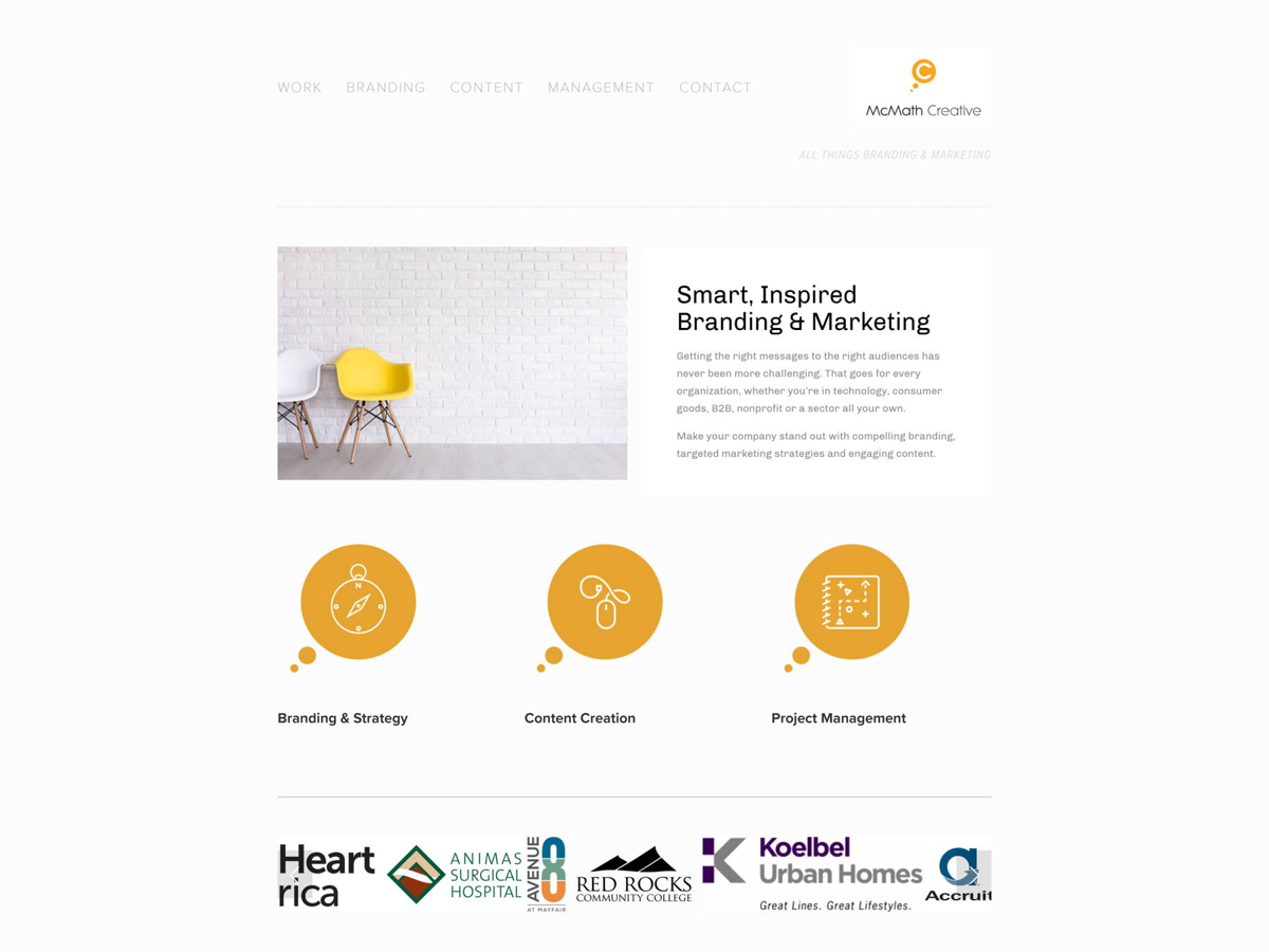 Screenshot of McMath Creative, from the service websites collection.