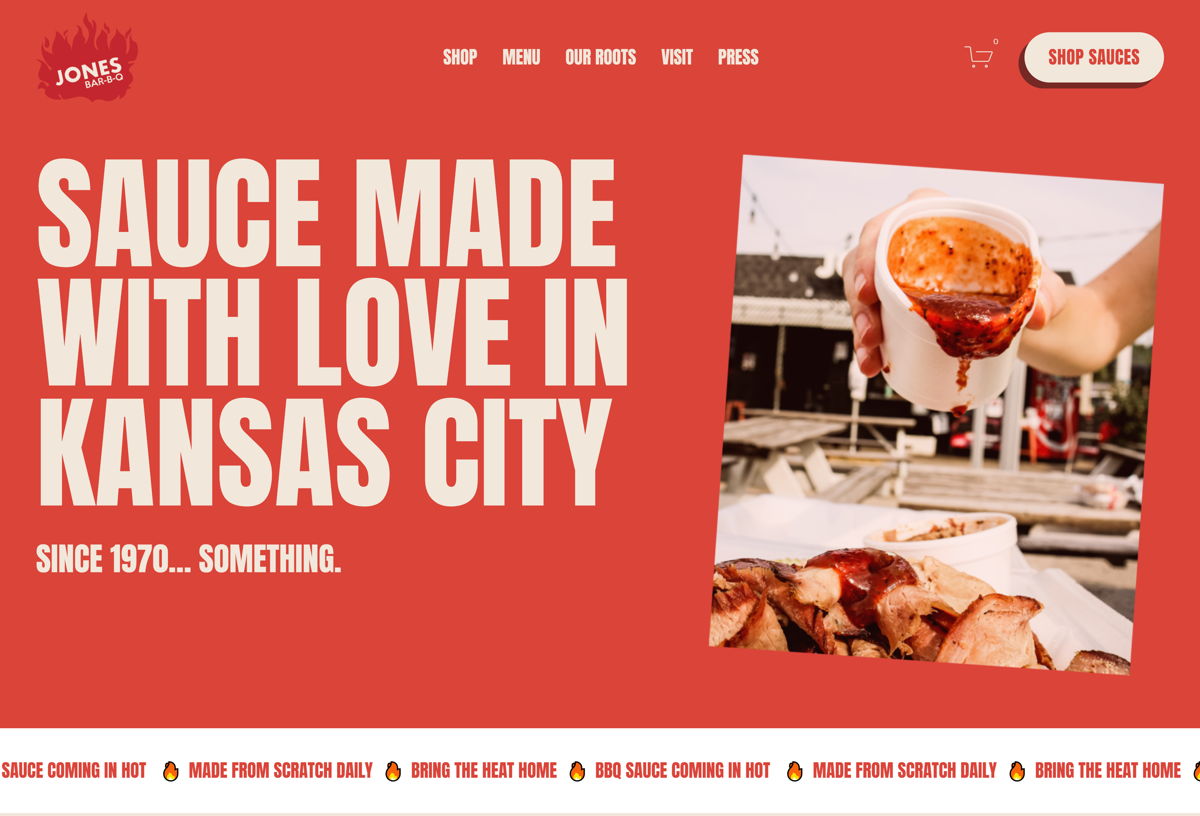 Screenshot of Jones Bar-B-Q , from the squarespace websites  collection.