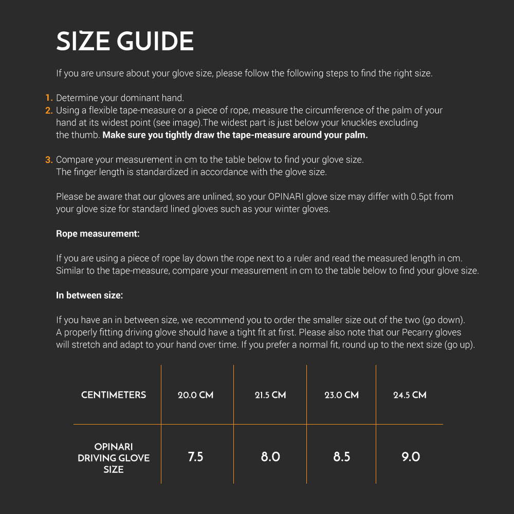 Driving gloves size guide