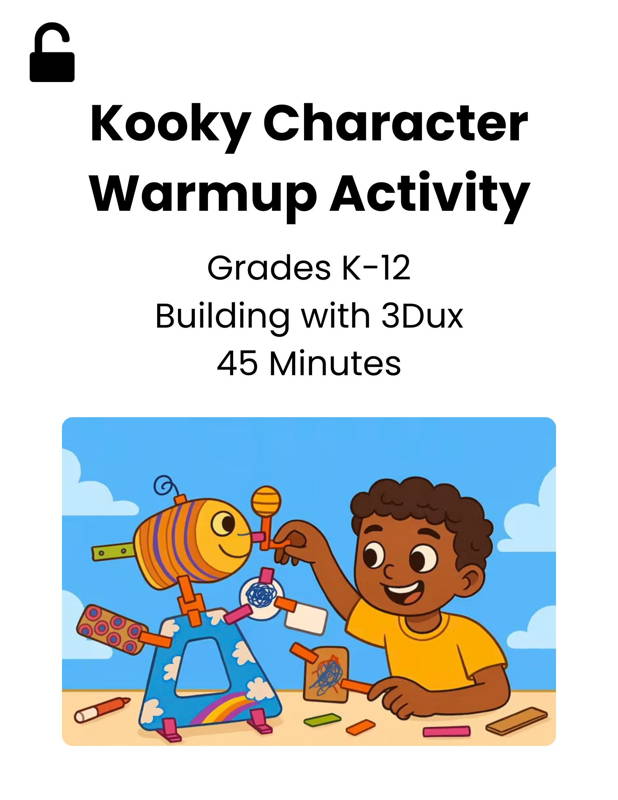 Image of a student building a kooky character with a 3DuxDesign cardboard STEM kit, showcasing a hands-on project-based learning activity that supports engineering design, creativity, and early learning. Ideal for educators seeking engaging STEM lessons and real-world problem-solving experiences for school children.